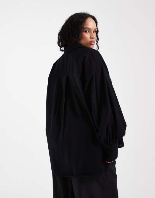 ASOS DESIGN Curve – Svart skjorta i linneliknande tyg, 4 av 4
