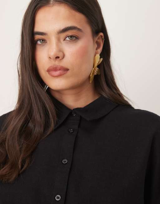 ASOS DESIGN Curve – Svart skjorta i oversize och linnestil, del av set , 4 av 4