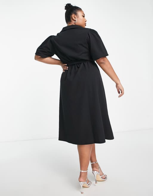 ASOS DESIGN Curve – Svart skjortklänning i midilängd med skärp, 2 av 4
