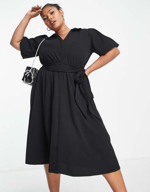 ASOS DESIGN Curve – Svart skjortklänning i midilängd med skärp, 4 av 4