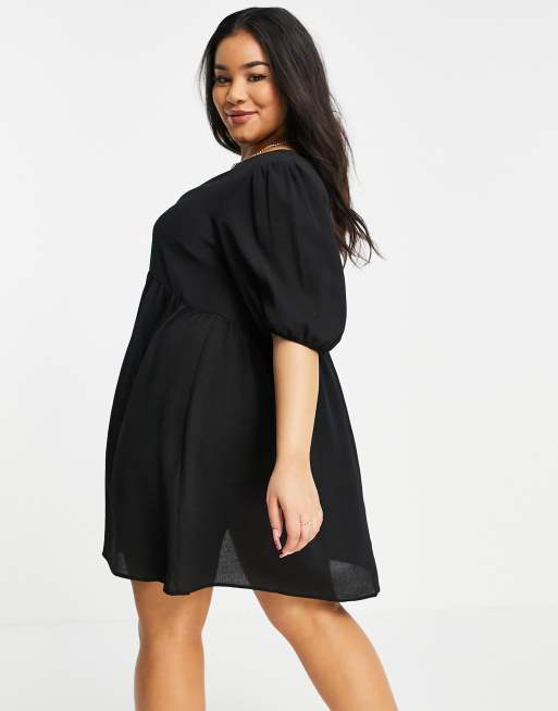 ASOS DESIGN Curve – Svart smockklänning i minilängd med korta ärmar, 2 av 4