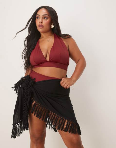 ASOS DESIGN Curve – Svart strandsarong med fransar - view 1
