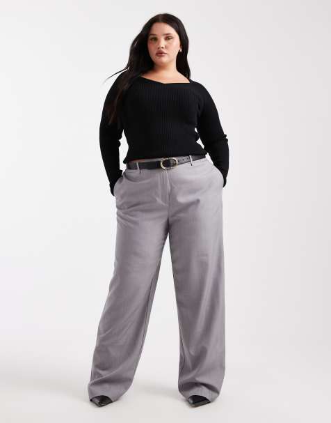 ASOS DESIGN Curve – Svart, strukturstickad topp med v-ringning - view 1