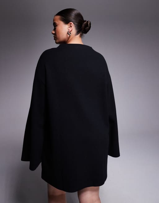 ASOS DESIGN Curve – Svart, supermjuk miniklänning med vida ärmar, 4 av 4