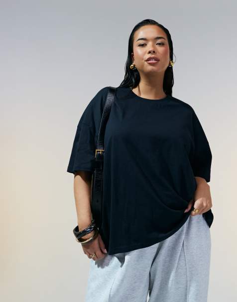 ASOS DESIGN Curve – Svart t-shirt i oversize - view 1