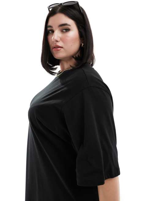 ASOS DESIGN Curve – Svart t-shirtklänning i midaxilängd med spets , 3 av 4