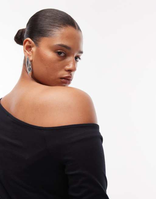 ASOS DESIGN Curve – Svart topp i bomull med bara axlar och långa ärmar, 4 av 4