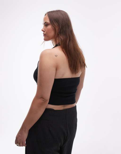 ASOS DESIGN Curve – Svart topp i kompakt bomull med halterneck, 4 av 4