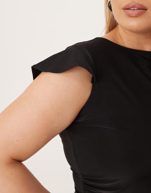 ASOS DESIGN Curve – Svart topp med volym, holkärmar och rysch under bysten, del av set, 4 av 4