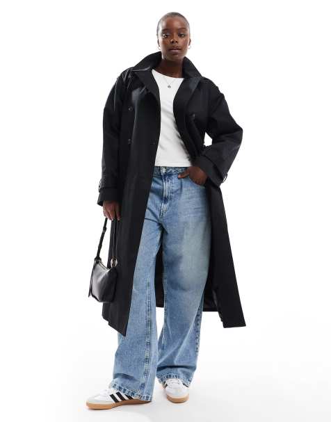 ASOS DESIGN Curve – Svart trenchcoat i lång modell - view 1