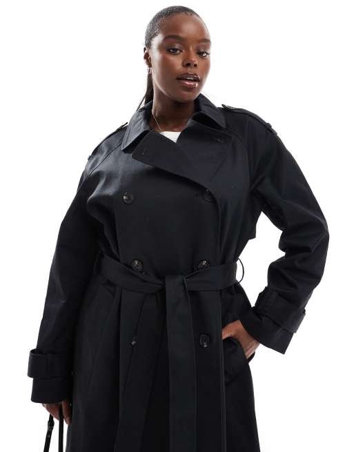 ASOS DESIGN Curve – Svart trenchcoat i lång modell, 3 av 4