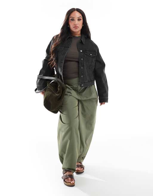 ASOS DESIGN Curve – Svart, tvättad jeansjacka i cowboystil, 4 av 4