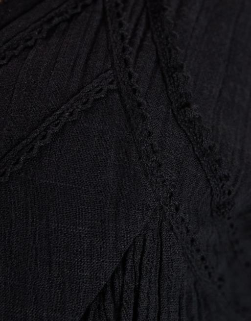 ASOS DESIGN Curve – Svart, tvättad miniklänning med v-ringning och smock, 4 av 4