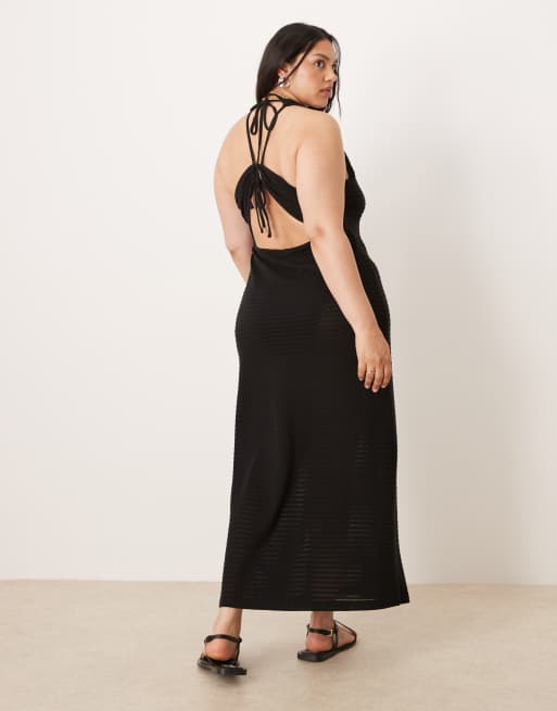 ASOS DESIGN Curve – Svart, virkad midiklänning utan ärmar med elastiskt bakstycke, 2 av 4
