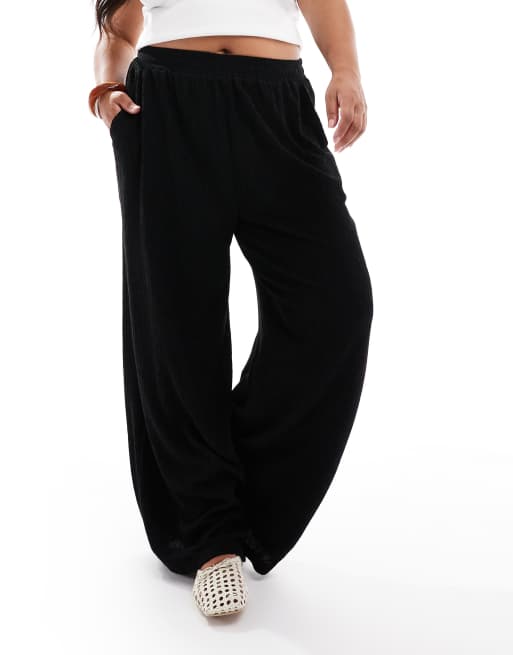 ASOS DESIGN Curve – Svarta byxor med textur och vida ben, 5 av 5
