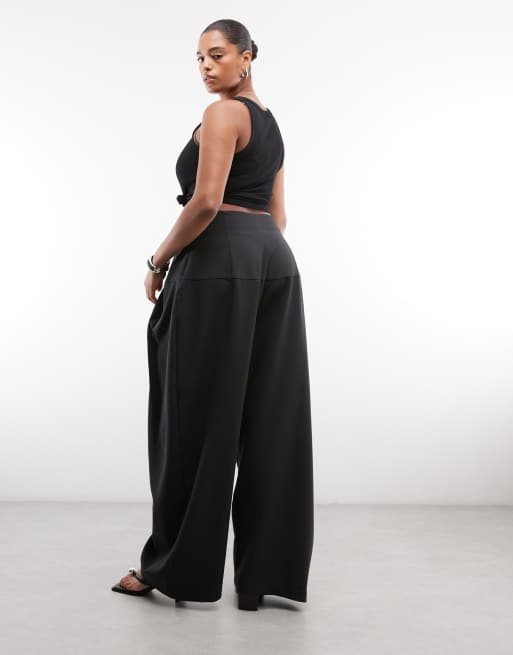 ASOS DESIGN Curve – Svarta, figursydda byxor med snatch-midja och vida ben, 5 av 5