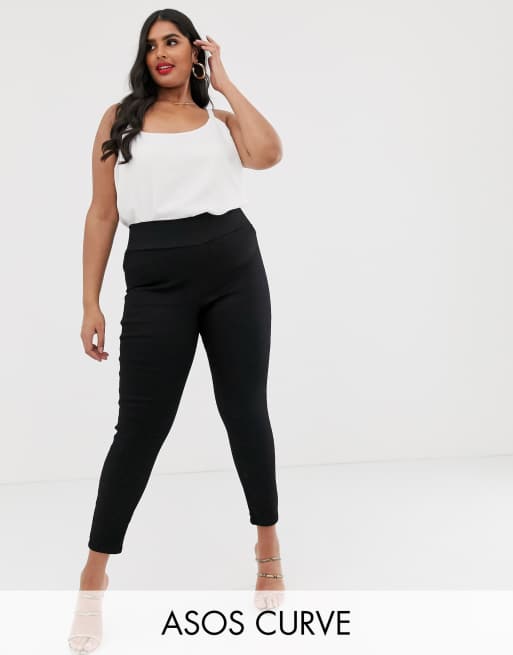 ASOS DESIGN Curve – Svarta jeggings med brett midjeband
