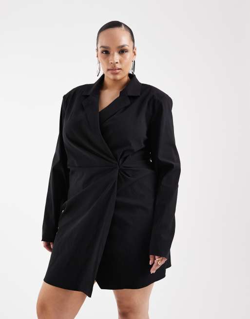 ASOS DESIGN Curve – Svarta kavajklänning i minilängd med markerad midja, 4 av 4
