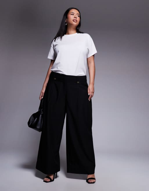 ASOS DESIGN Curve – Svarta, korta byxor med justerbar midjeflik