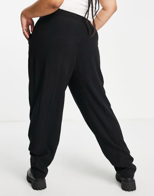ASOS DESIGN Curve – Svarta, mjuka, avsmalnande mom byxor av linne , 3 av 4