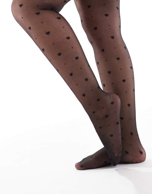 ASOS DESIGN Curve – Svarta, prickiga och hjärtmönstrade tights, 3 av 3