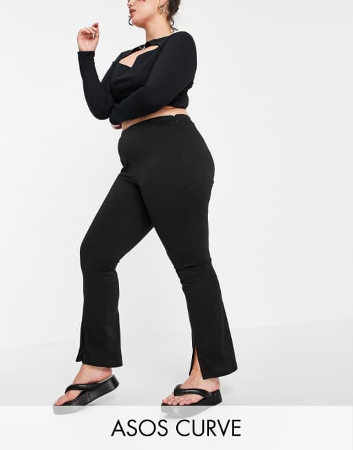 ASOS DESIGN Curve – Svarta skinny byxor med hög midja, stretch och slits framtill