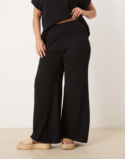 ASOS DESIGN Curve – Svarta, stickade byxor med slubbstruktur, del av set, 2 av 5