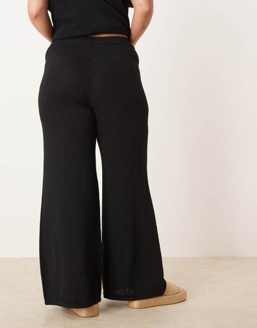 ASOS DESIGN Curve – Svarta, stickade byxor med slubbstruktur, del av set, 4 av 5