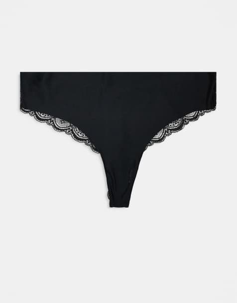 ASOS DESIGN Curve – Svarta stringtrosor i spets, 3-pack - view 1