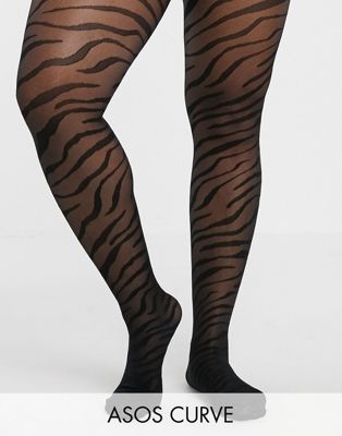ASOS DESIGN Curve – Svarta superstretchiga tights med zebramönster