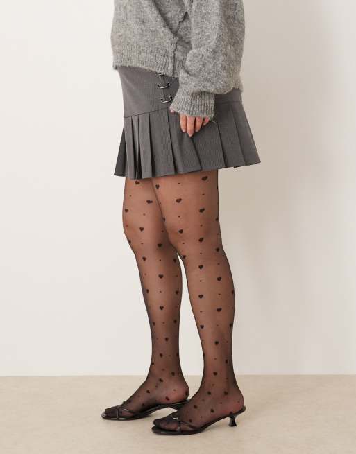 ASOS DESIGN Curve – Svarta tights med superstretch och hjärtmönster
