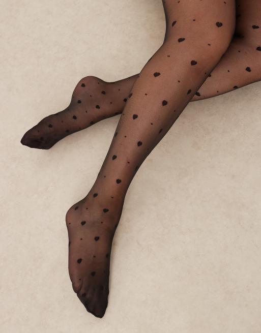 ASOS DESIGN Curve – Svarta tights med superstretch och hjärtmönster, 2 av 3