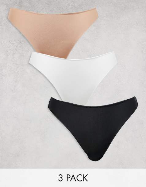ASOS DESIGN Curve – Svarta, vita och beige stringtrosor i spets utan synlig troskant, 3-pack - view 1