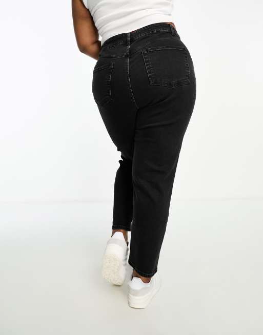 ASOS DESIGN Curve – Svarttvättade, bekväma mom jeans i smal passform, 5 av 5