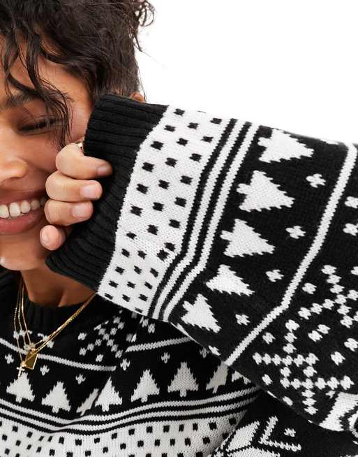 ASOS DESIGN Curve – Svartvit jultröja i oversize med Fair Isle-mönster, 3 av 4
