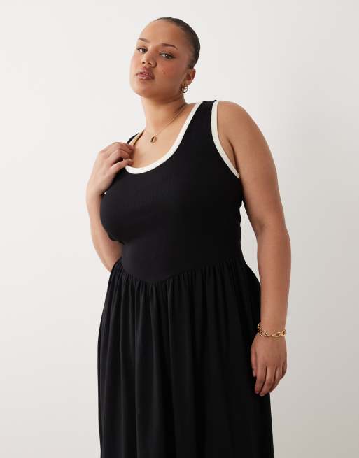ASOS DESIGN Curve – Svartvit midiklänning med kontrastfärgade kanter, 2 av 4