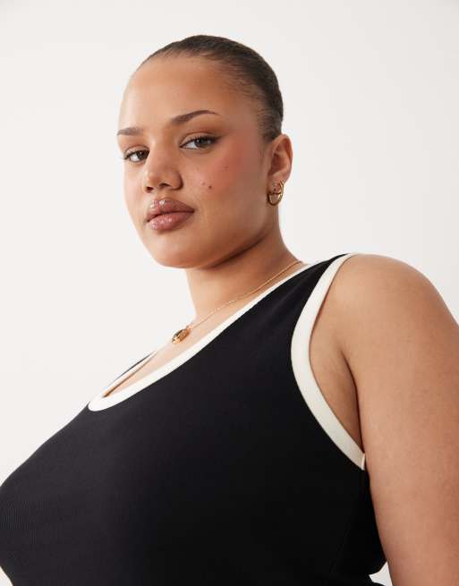 ASOS DESIGN Curve – Svartvit midiklänning med kontrastfärgade kanter, 3 av 4