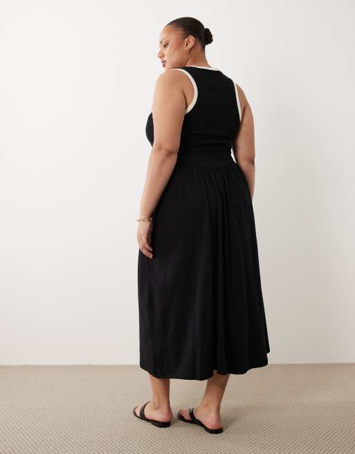 ASOS DESIGN Curve – Svartvit midiklänning med kontrastfärgade kanter, 4 av 4