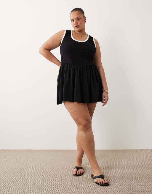 ASOS DESIGN Curve – Svartvit miniklänning med kontrastfärgade kanter, 2 av 4