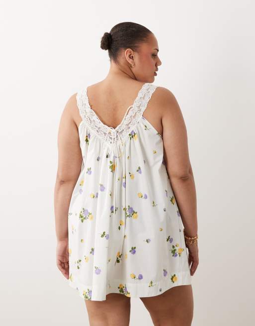 ASOS DESIGN Curve – Svartvit, prickig sommarklänning i minilängd med smock, v-ringning och spetslager , 4 av 4