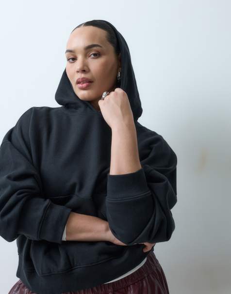 ASOS DESIGN Curve sweat à capuche coupe carrée en molleton gratté noir - view 1
