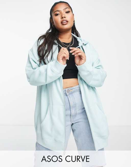 ASOS DESIGN Curve - Sweat à capuche oversize à fermeture éclair - Bleu
