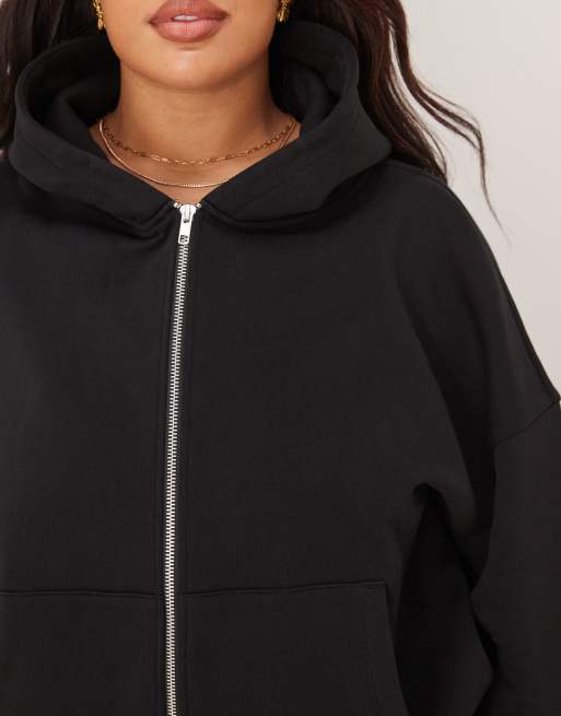 ASOS DESIGN Curve - Sweat à capuche oversize brossé à fermeture éclair - Noir, 3 de 4