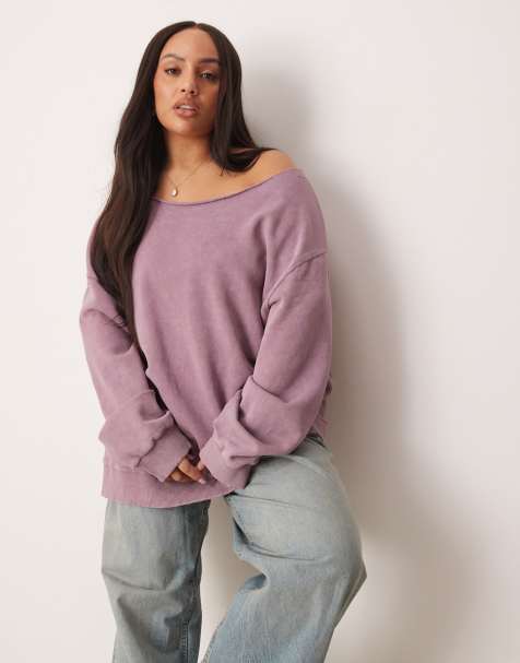 ASOS DESIGN Curve - Sweat à épaule dénudée - Violet délavé - view 1