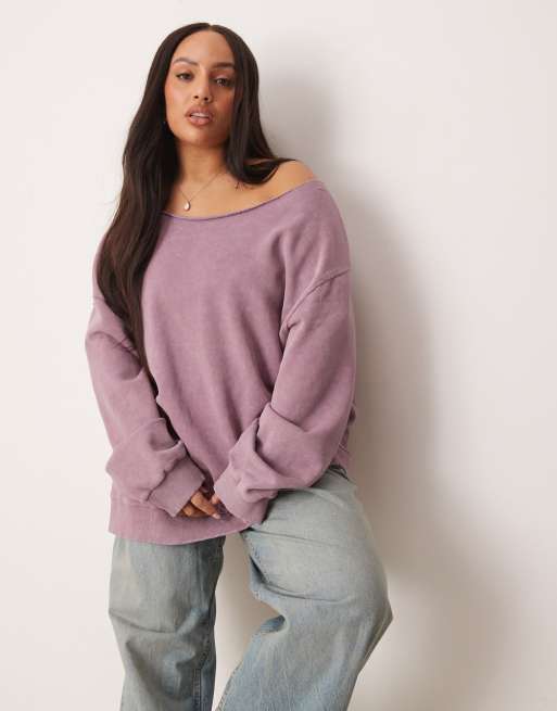 ASOS DESIGN Curve - Sweat à épaule dénudée - Violet délavé
