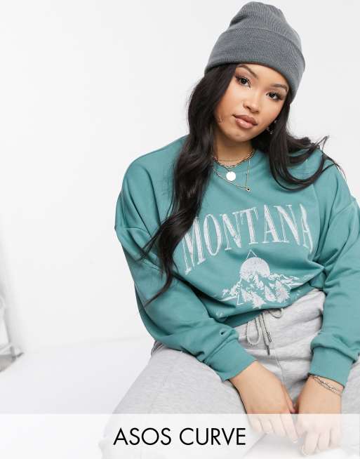 ASOS DESIGN Curve - Sweat à imprimé vintage Montana - Vert délavé