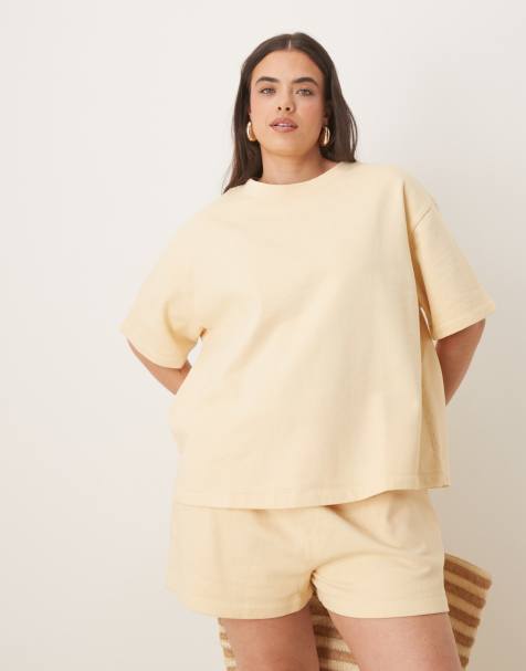 ASOS DESIGN Curve sweat boxy tee co-ord in buttermilk - view 1