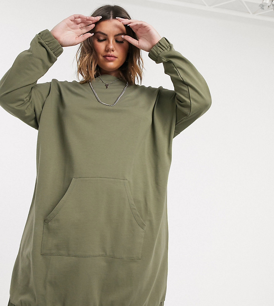 ASOS DESIGN Curve sweat dress with front pocket in burnt olive-Green