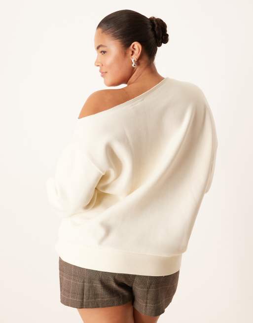 ASOS DESIGN Curve - Sweat effet brossé à épaules dénudées - Crème, 3 de 4
