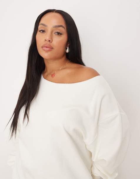 ASOS DESIGN Curve - Sweat oversize à épaules dénudées - Blanc - view 1